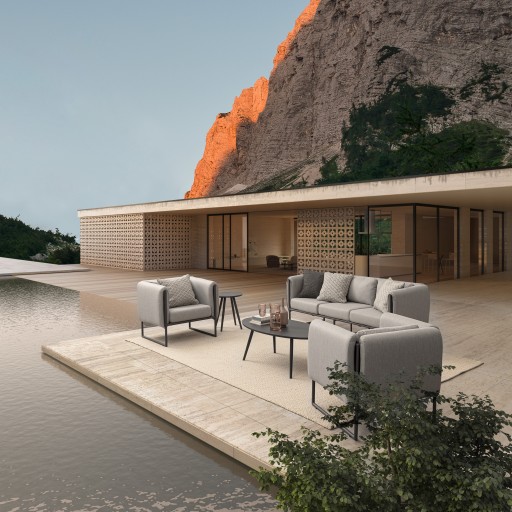 Ambient mobilier pentru gradina, terasa, Pixel, 2 fotolii + canapea 3 locuri + masuta de cafea, gri grafit