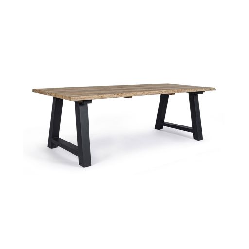 Masa de terasa, gradina Rolland, 240X100, lemn de tec si aluminiu, negru/natural